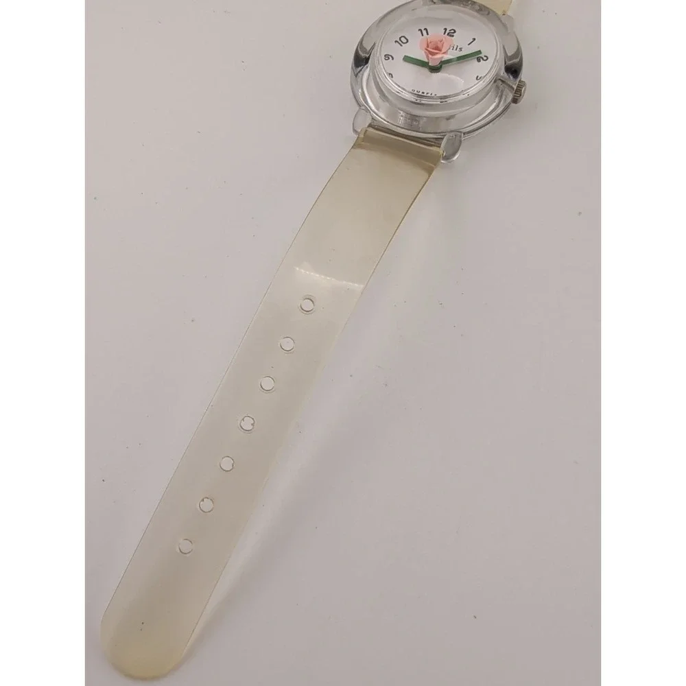 Vintage Details Women's Watch 3D Rose Rotating Seconds Hands Clear Case- Works